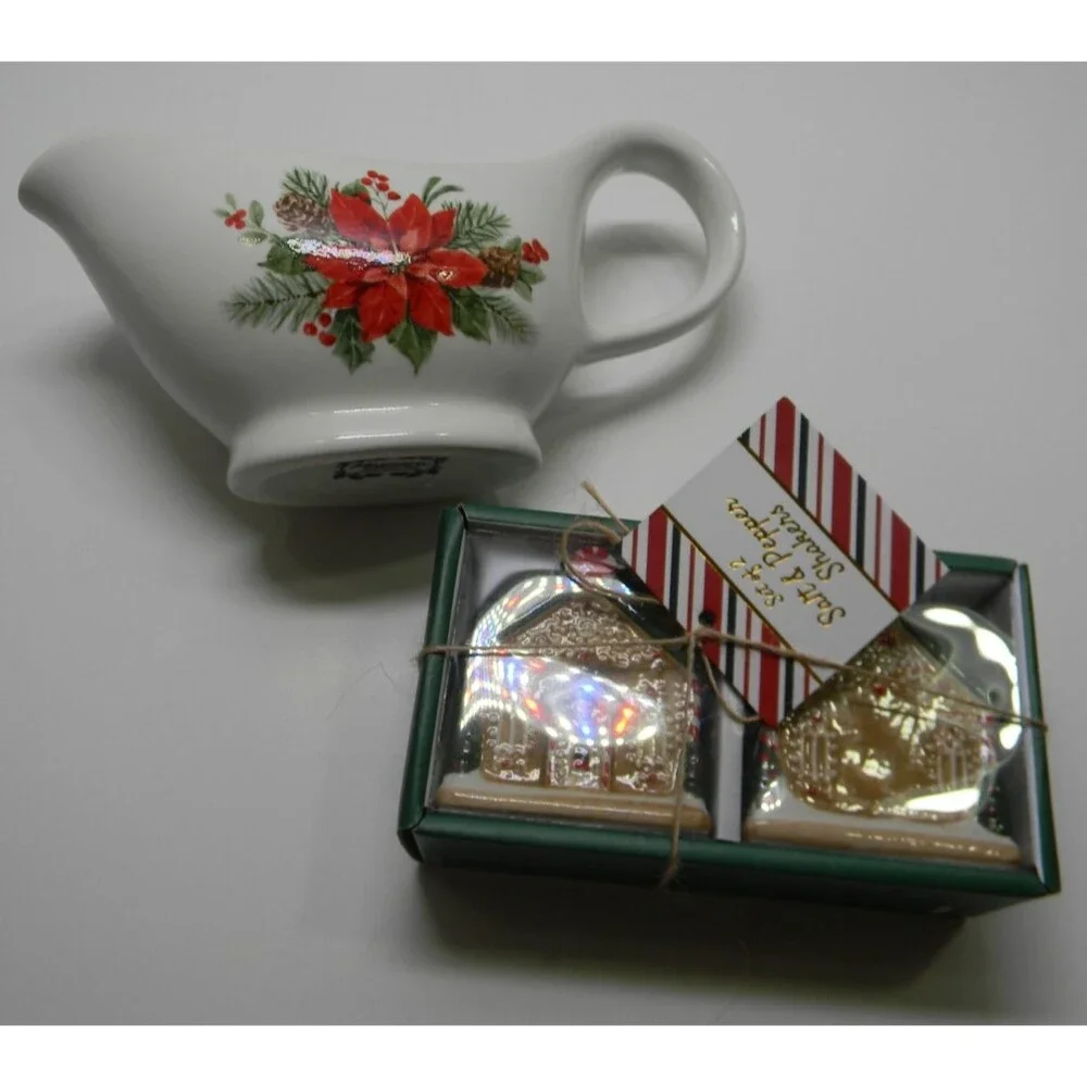 Lot of Christmas Kitchen Decor Towels Salt Pepper Gravy Boat All New Unused